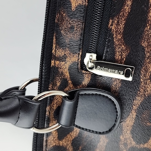 NWT Primeware Black Faux Leather Leopard Print Insulated Wine Bottle Lunch Bag - Picture 5 of 11